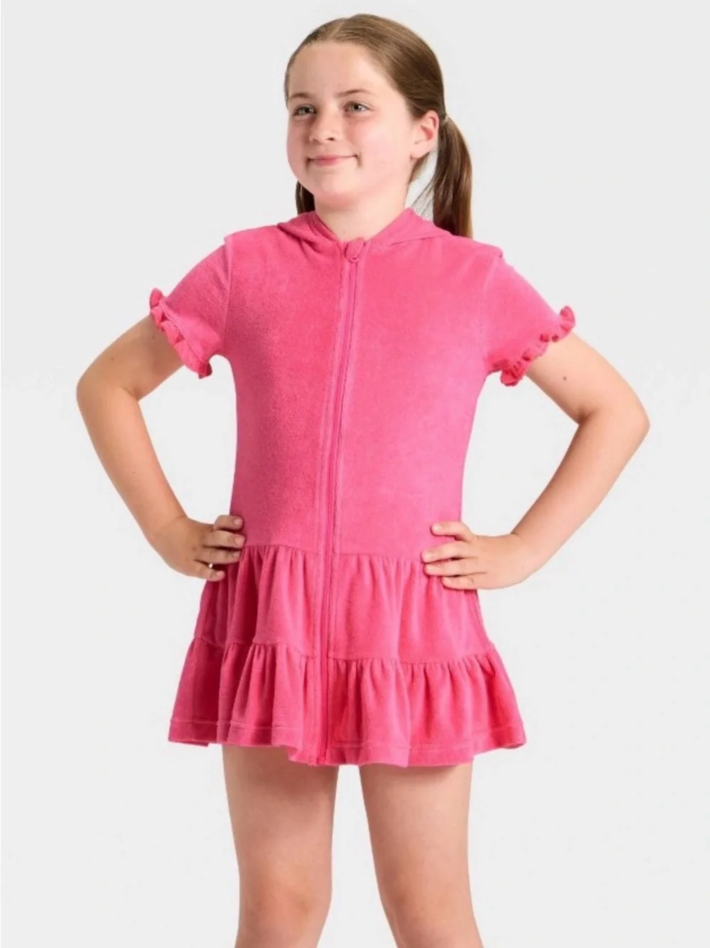Girls Ruffle Terry Zip-Up Swimsuit Cover-Up Dress Pink -Cat & Jack